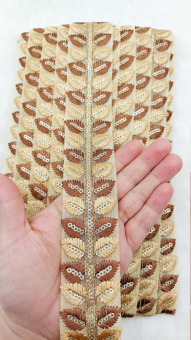 9 Yards Tissue Embroidered Trim, Leaves Embroidery Decorative Trim, Indian Sari Border